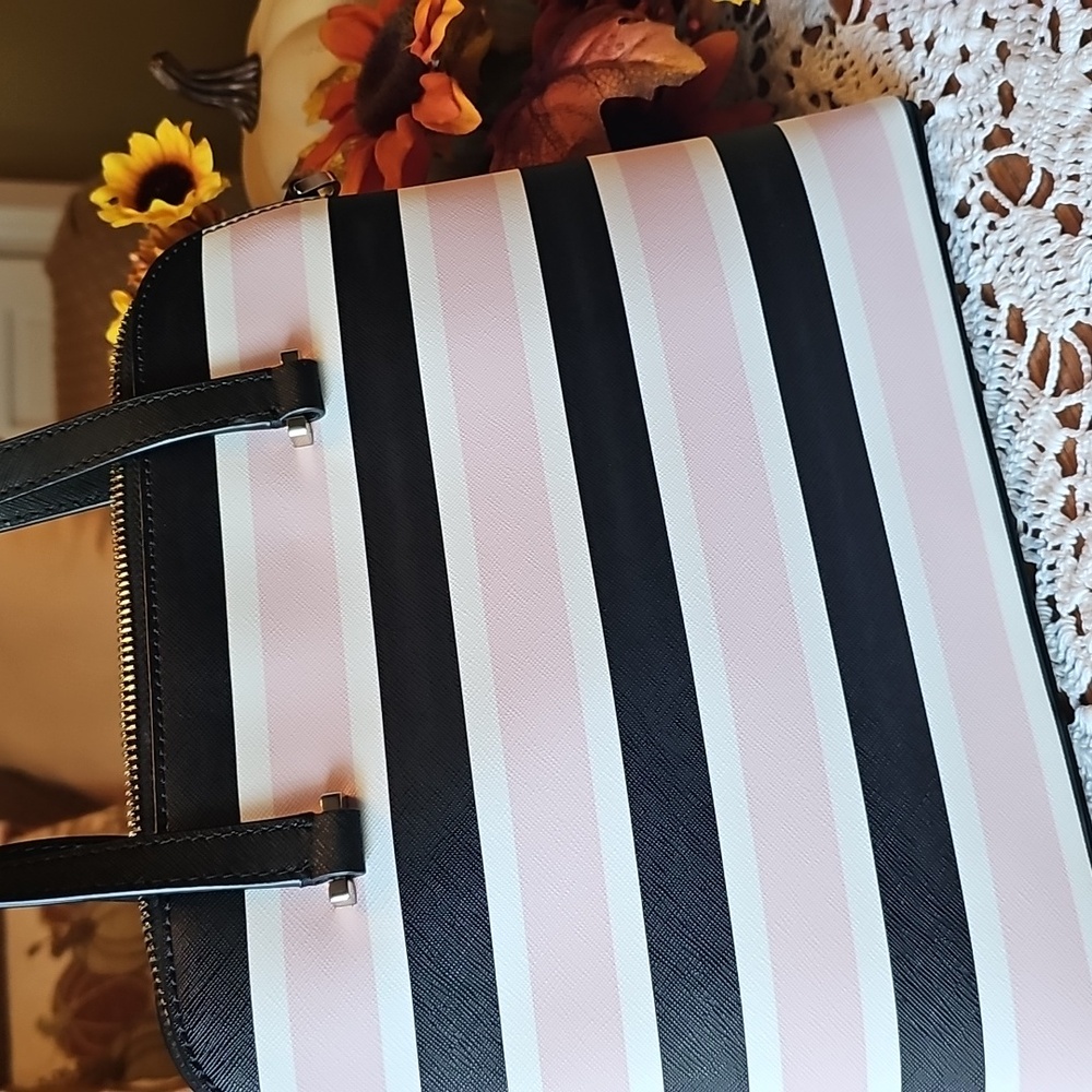Kate Spade Black and Pink Striped Satchel - Picture 3 of 5